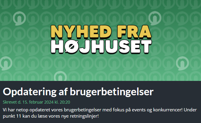 Opdatering af brugerbetingelserne